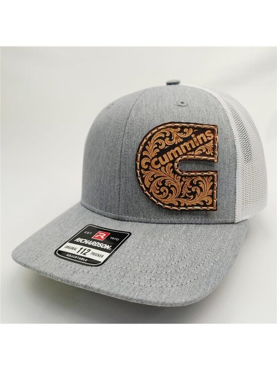 Luxury Cummins Tooled Leather Patch Richardson 112 Heather Grey White Hat Diesel